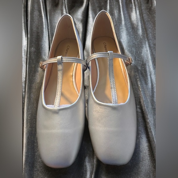 C. Paravano Women's T-Strap Comfort Square Toe Ballet Flats Size 11-11.5 Silver - Picture 2 of 9